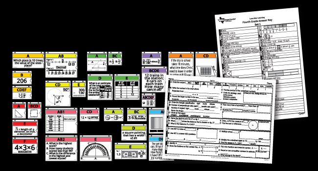 Compiled image of the bulletin board program with questions, vinyl hanging pockets, student think sheet, and answer key